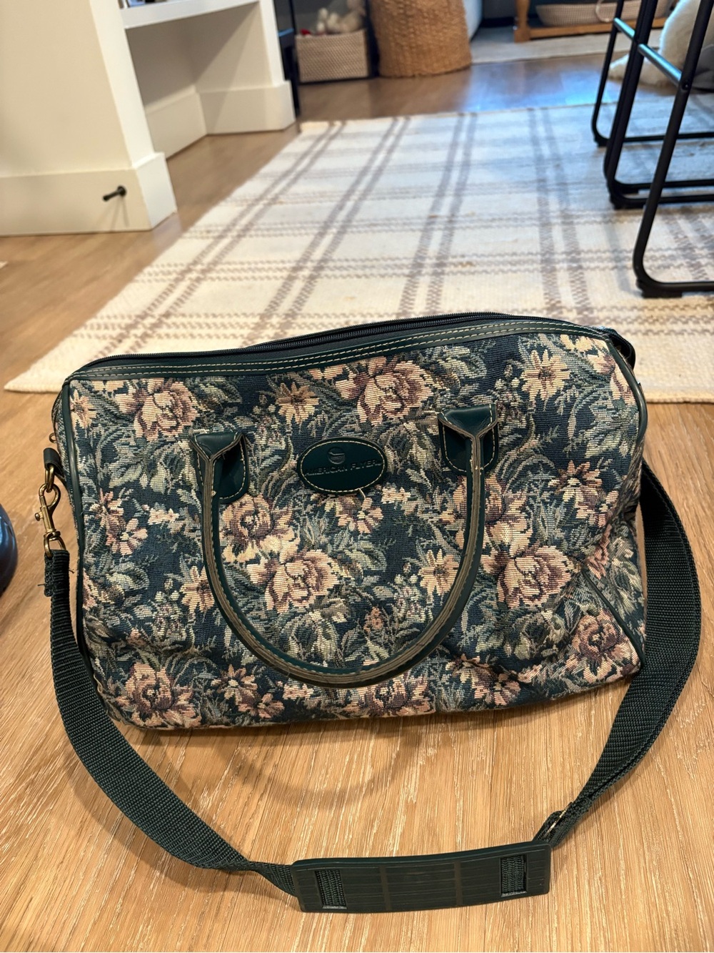 Floral Tapestry Satchel Bag in Deep Teal